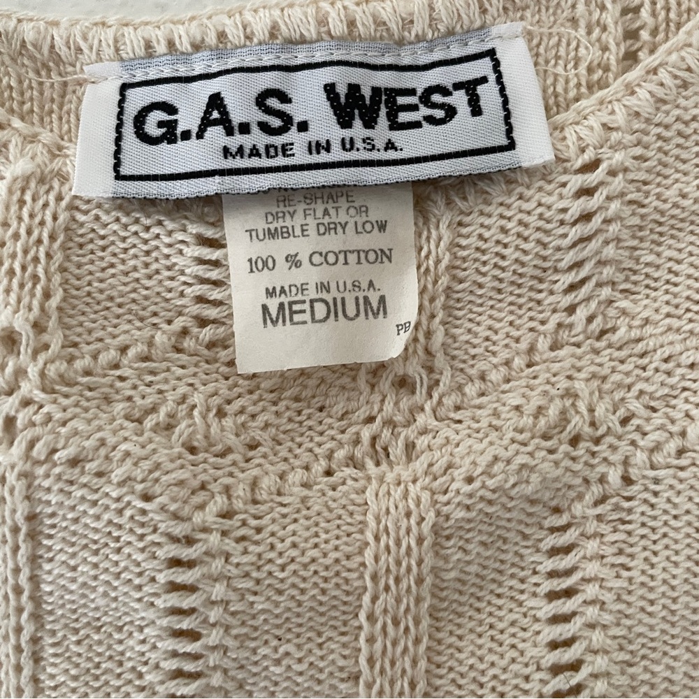 Vintage G.A.S. West USA Cotton Knit Sweater Tank Cream Cropped M - Picture 9 of 11